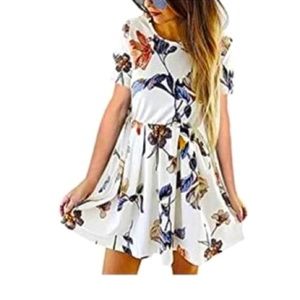 Angashion white floral dress, size Large